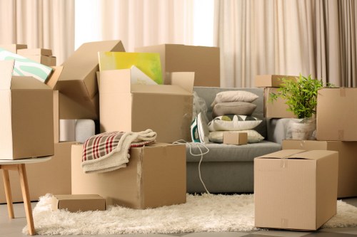 Preparing an office move with labels and packing materials